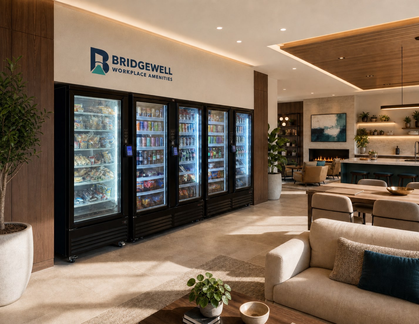 Illustrative Bridgewell smart market in a polished shared-property amenity space
